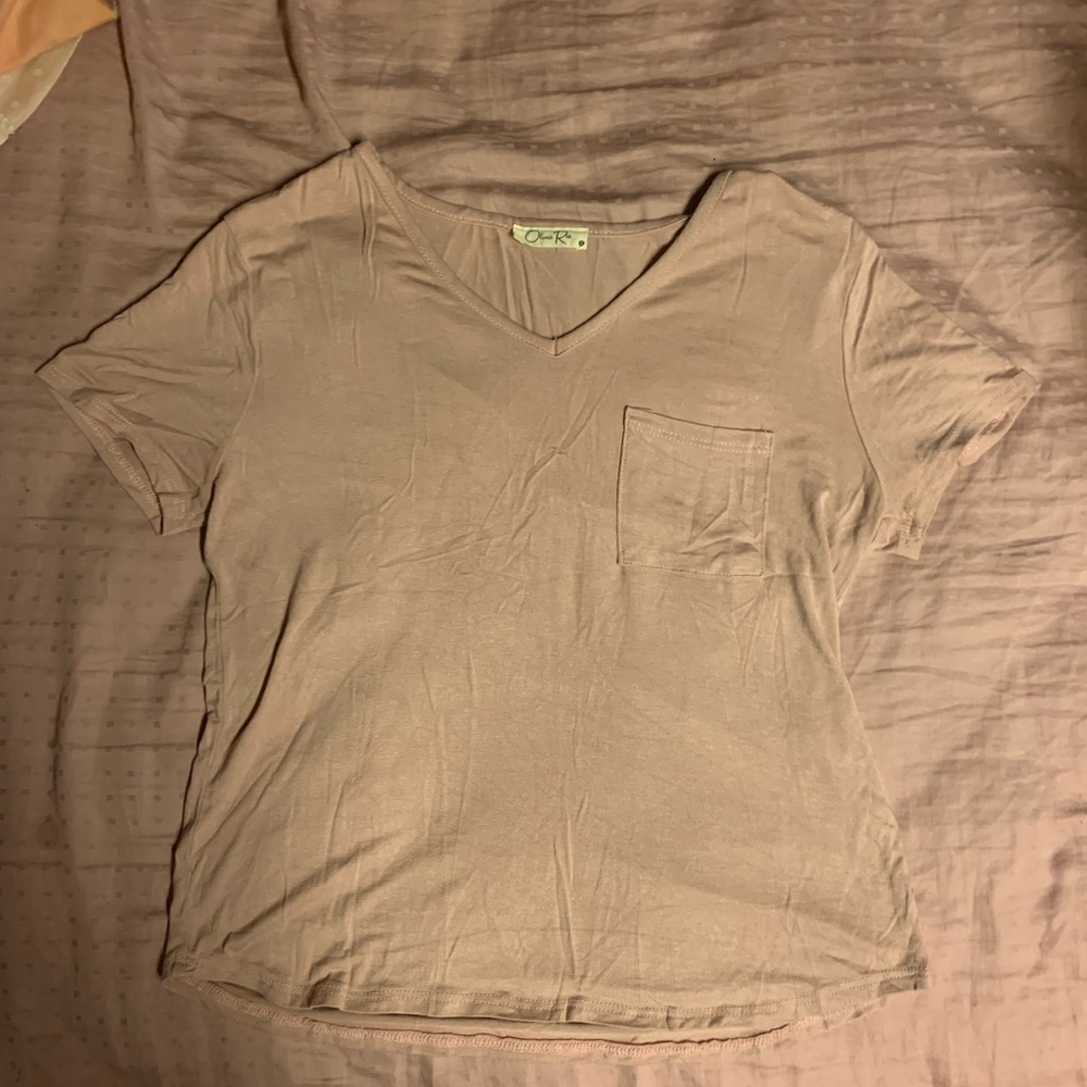 Tan purple t shirt